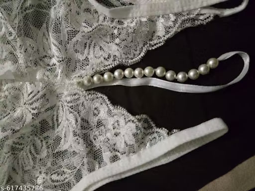 Luxury White Lace Pearl Crotchless Thong Lingerie/Panty